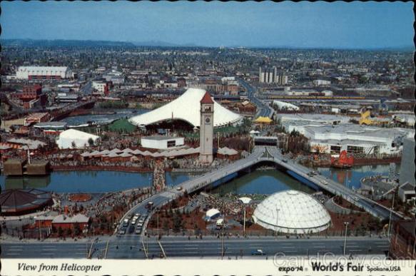 View from helicopter, Expo '74 World's Fair Spokane